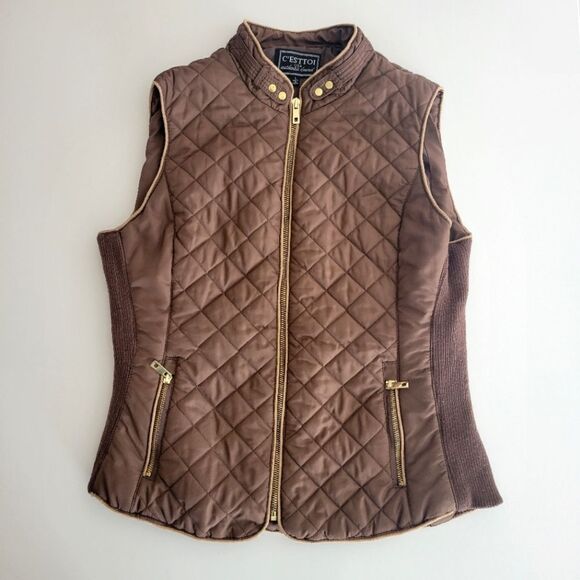 C'ESTTOI Vest Brown/Gold Sz L - Picture 1 of 4